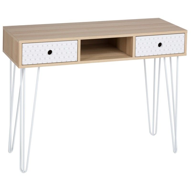 Mueble Consola Estrecha Severin Blanca Gris Metal Madera Tallada 120x35x80