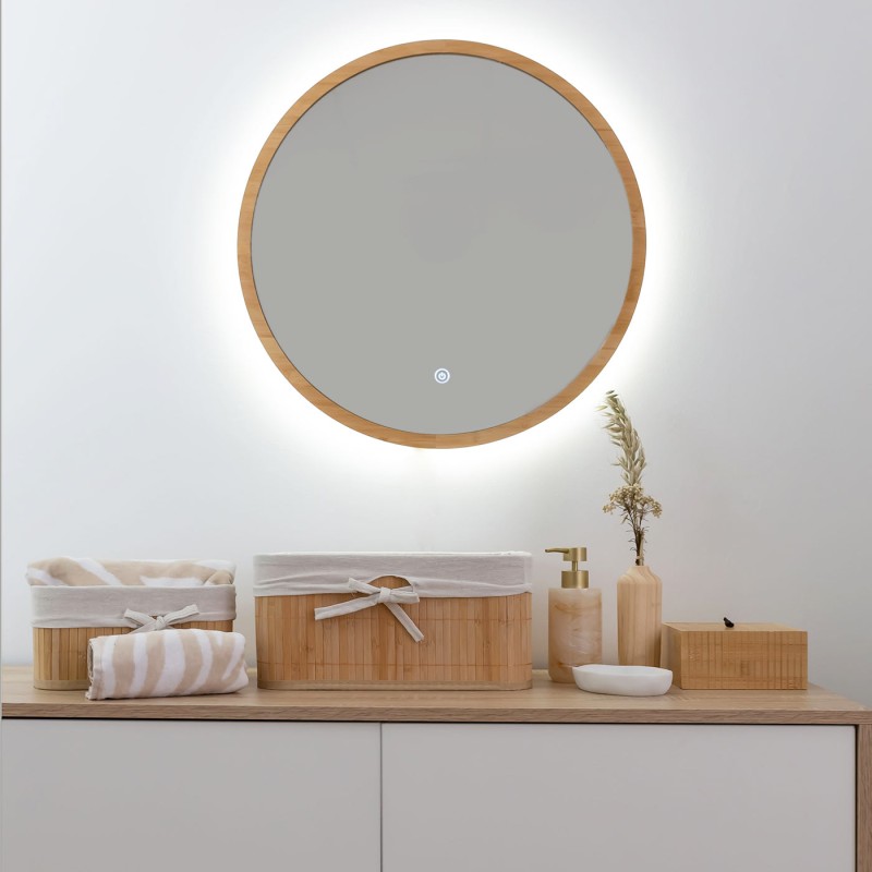 Espejo de tocador con base de madera, decoración natural y
